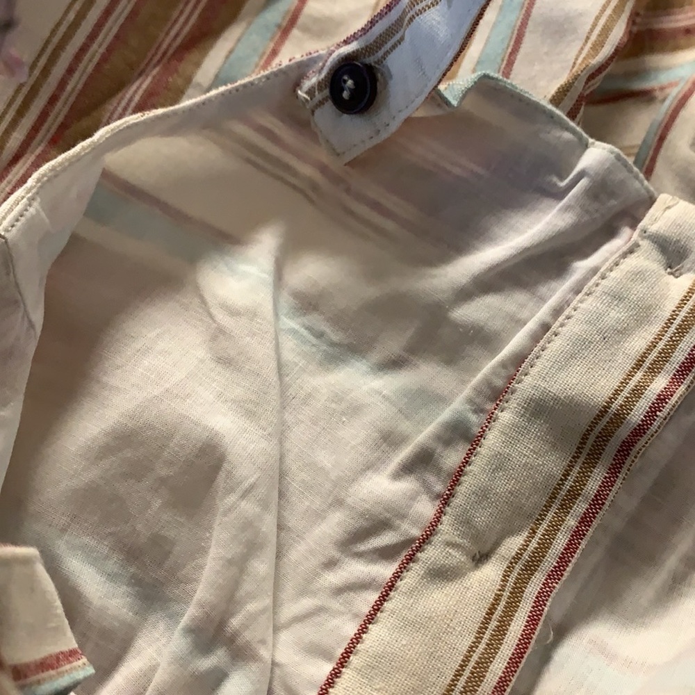 Cream Multicolor Stripe Crisscross Back Button Strap Dress NEW - Picture 10 of 16